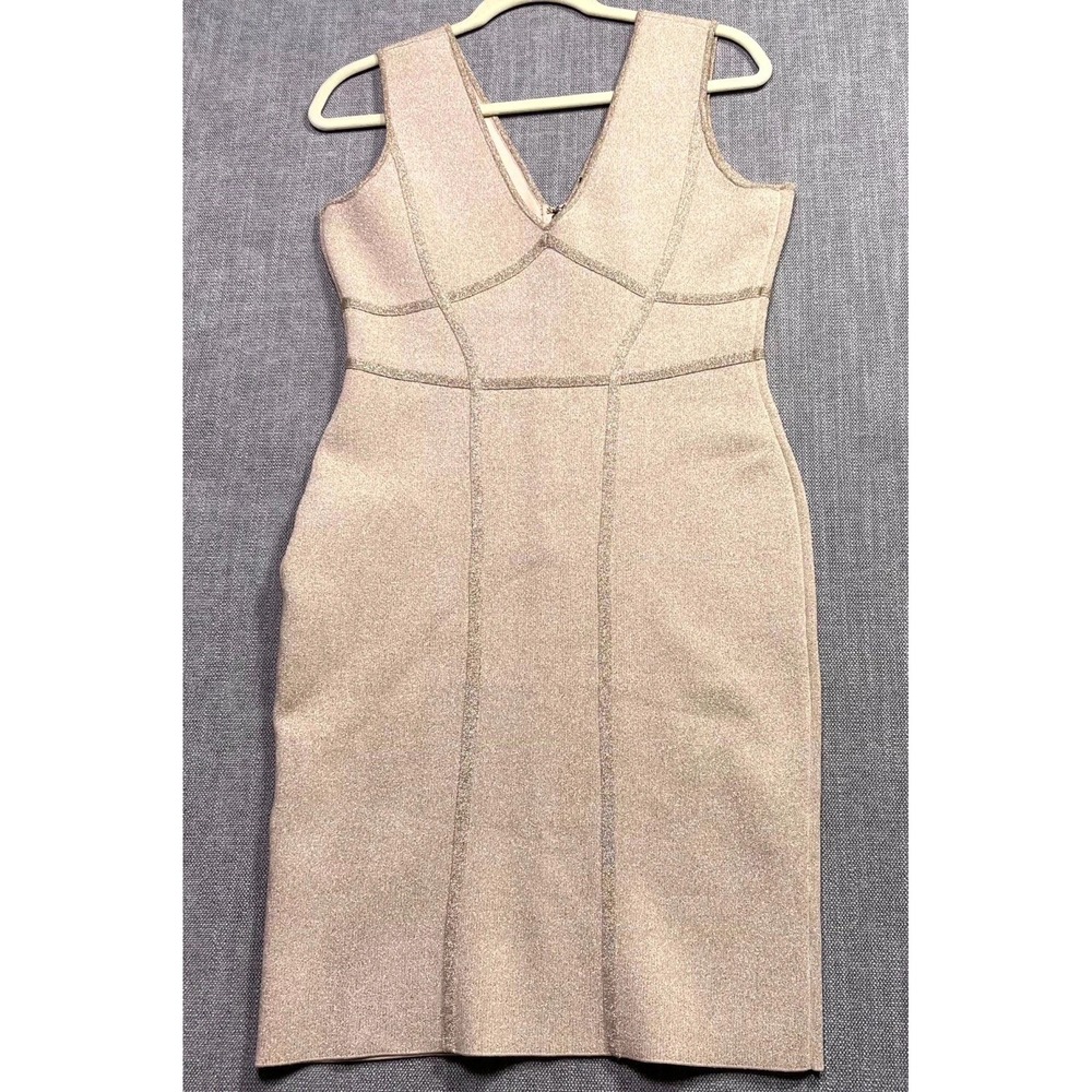 BCBGMAXAZRIA Loribel Metallic Bodycon Dress Pink L LQU6O396-A6E